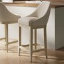 Beige Upholstered Kitchen Stool with Solid Wood Legs - Madeline