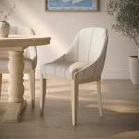 Beige and Blue Striped Upholstered Dining Chair with Solid Wood Legs - Madeline