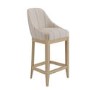 Set of 2 Beige and Blue Striped Upholstered Kitchen Stools with Solid Wood Legs - Madeline