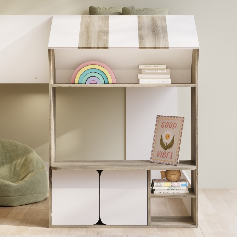 White and Oak Mid Sleeper Cabin bed with Storage - Marcel