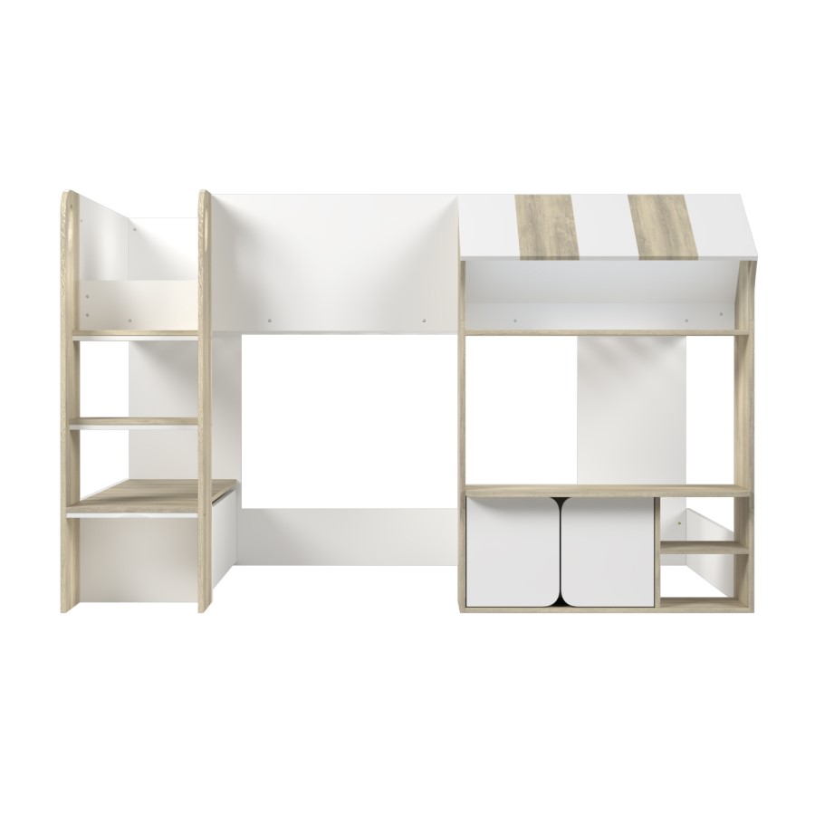 White and Oak Mid Sleeper Cabin bed with Storage - Marcel