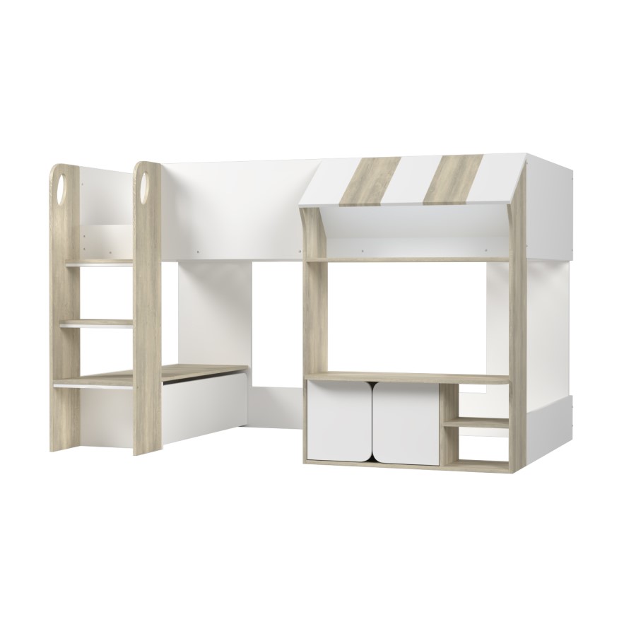 White and Oak Mid Sleeper Cabin bed with Storage - Marcel