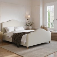 Beige Upholstered King Size Side-Lift Ottoman Storage Bed with Legs - Marie