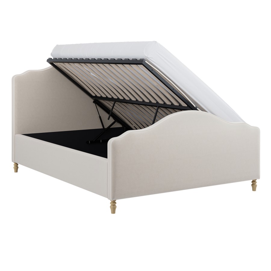 Beige Upholstered King Size Side-Lift Ottoman Storage Bed with Legs - Marie