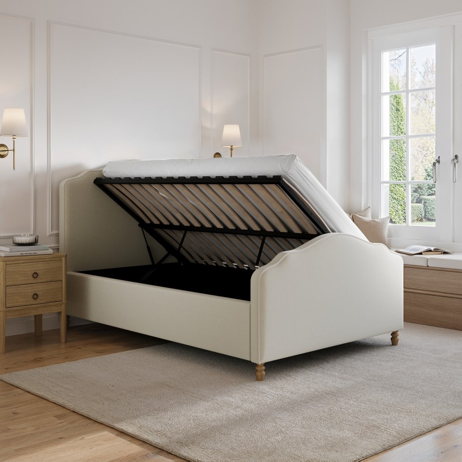 Beige Upholstered Small Double Side-Lift Ottoman Storage Bed with Legs - Marie