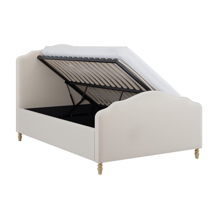 Beige Upholstered Small Double Side-Lift Ottoman Storage Bed with Legs - Marie