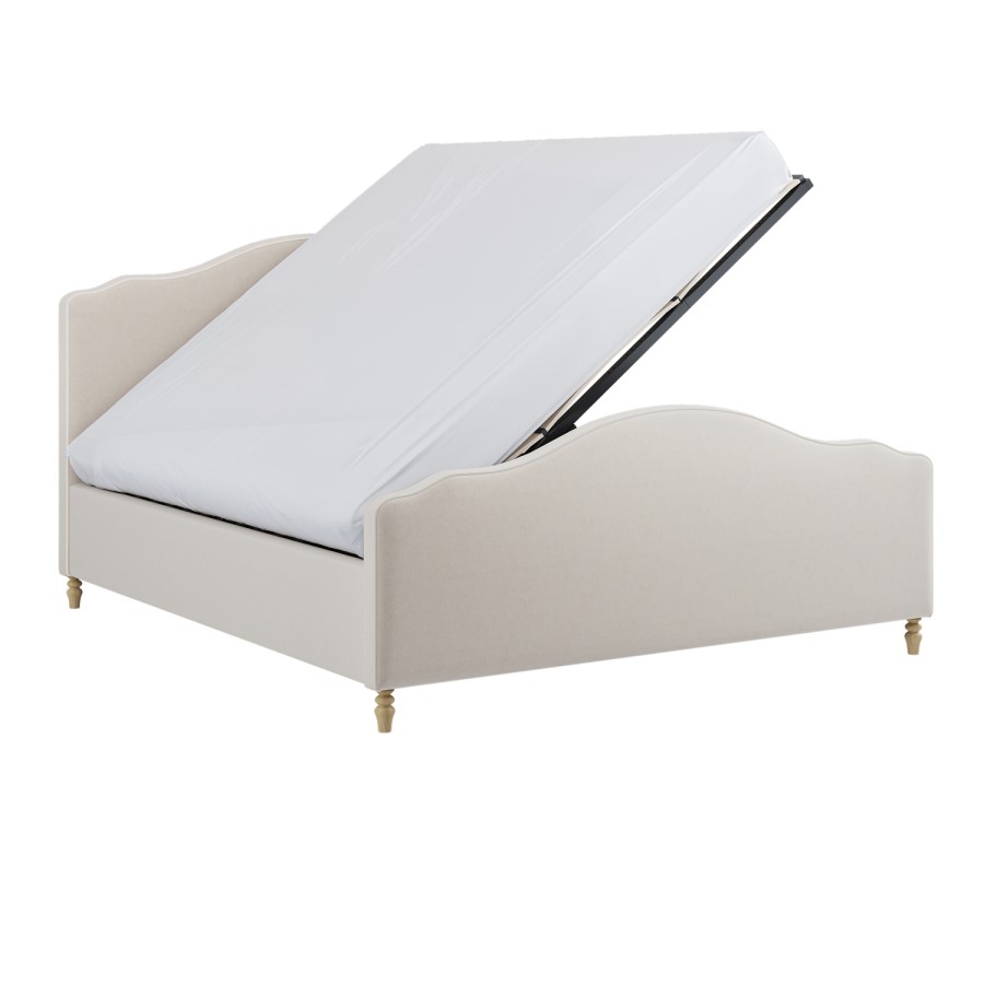 Beige Upholstered Super King Side-Lift Ottoman Storage Bed with Legs - Marie
