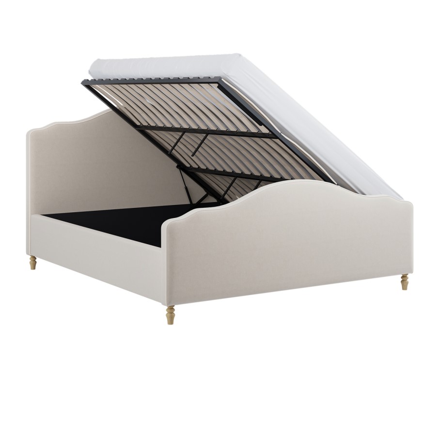 Beige Upholstered Super King Side-Lift Ottoman Storage Bed with Legs - Marie