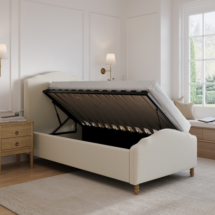 Beige Upholstered Single Side-Lift Ottoman Storage Bed with Legs - Marie