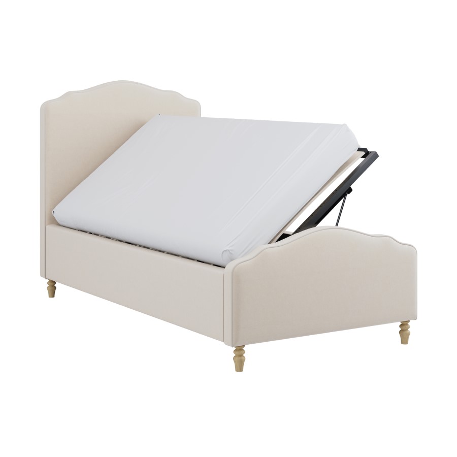 Beige Upholstered Single Side-Lift Ottoman Storage Bed with Legs - Marie