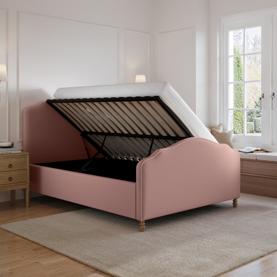 Pink Upholstered Double Side-Lift Ottoman Storage Bed with Legs - Marie