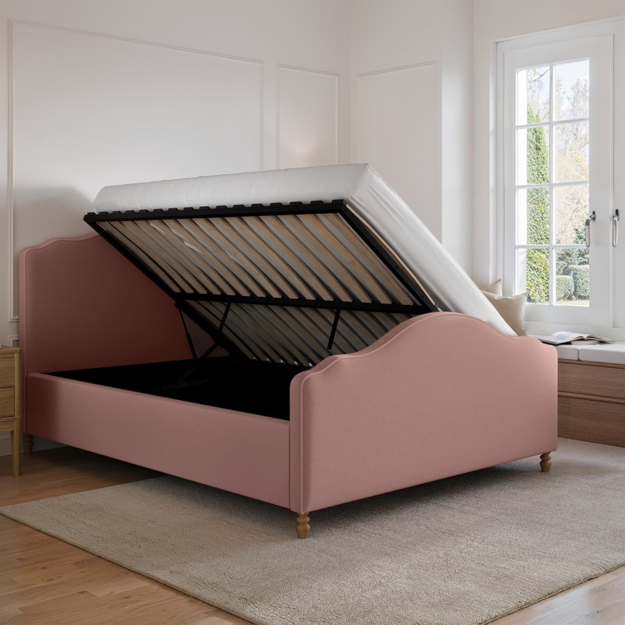 Pink Upholstered King Size Side-Lift Ottoman Storage Bed with Legs - Marie