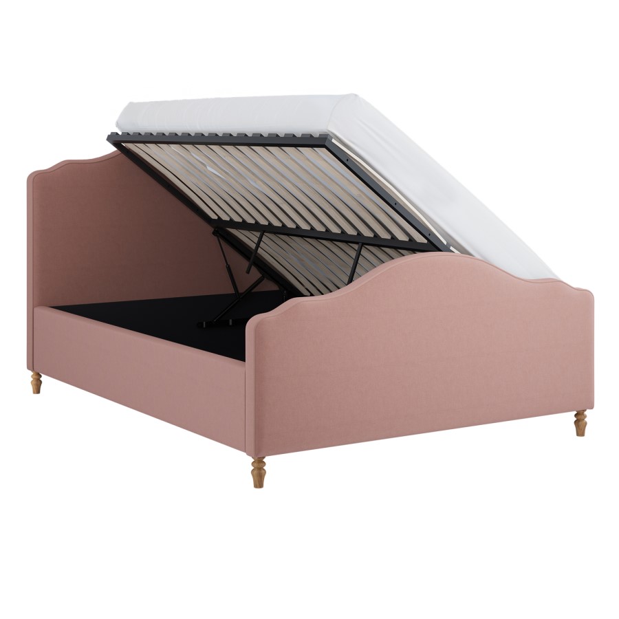 Pink Upholstered King Size Side-Lift Ottoman Storage Bed with Legs - Marie