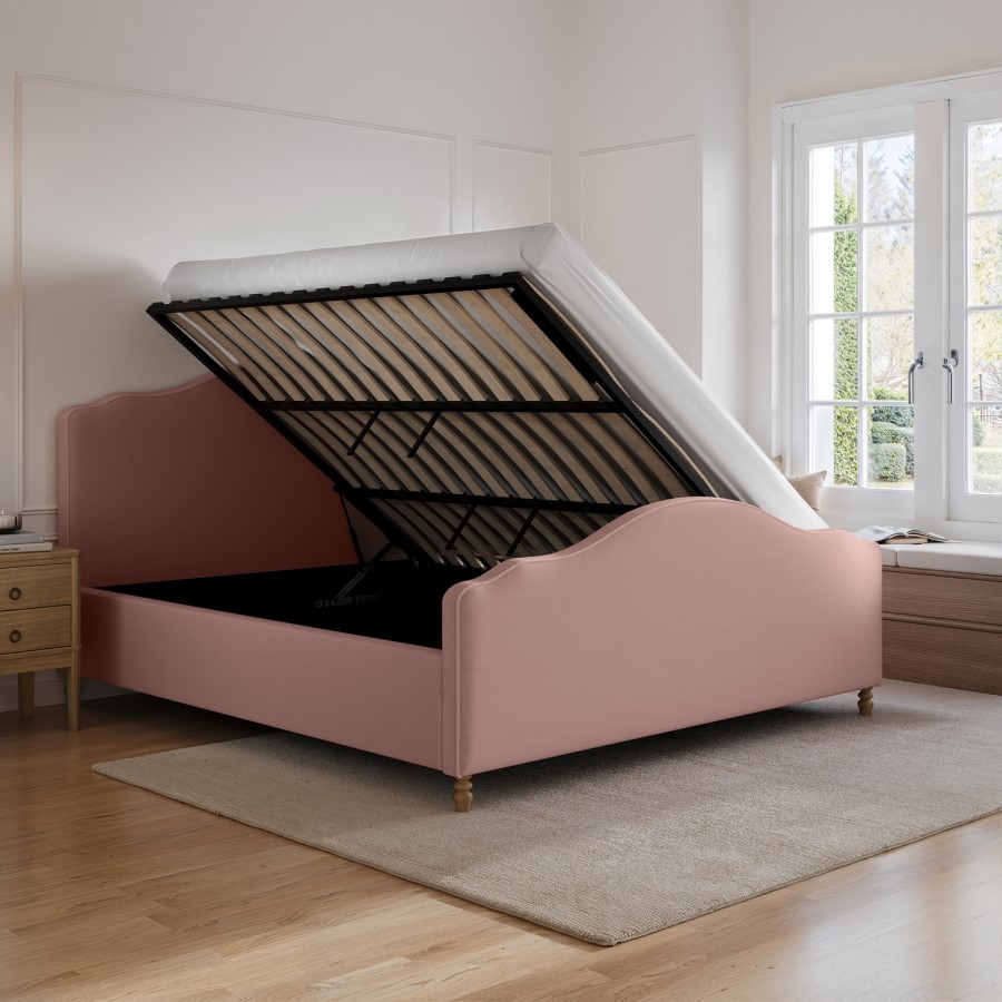 Pink Upholstered Super King Side-Lift Ottoman Storage Bed with Legs - Marie