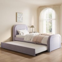 Lilac Upholstered Single Guest Bed with Trundle and Curved Headboard - Naomi