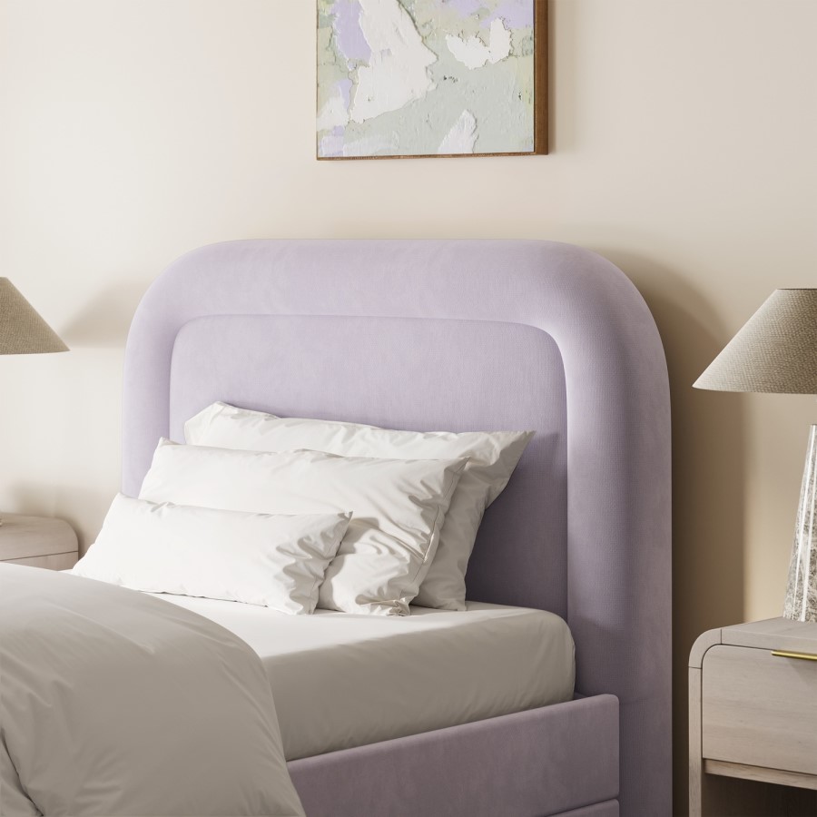 Lilac Upholstered Single Guest Bed with Trundle and Curved Headboard - Naomi