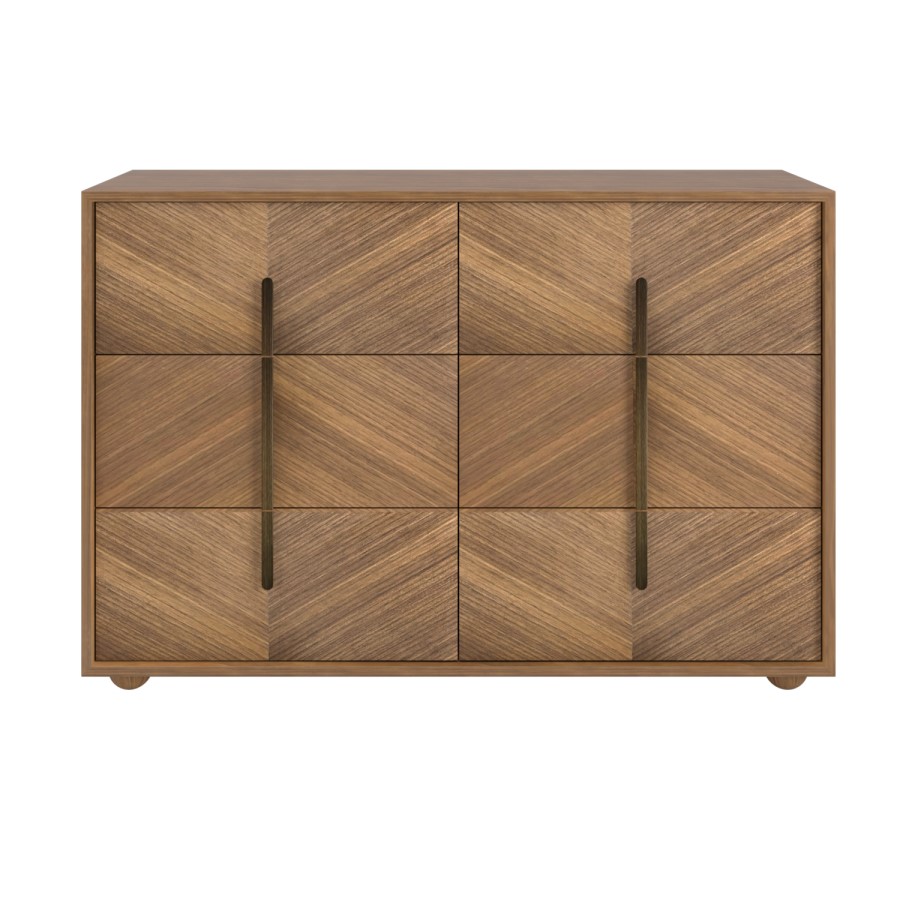 ONLY OPENED - Wide Walnut Mid-Century Chest of 6 Drawers with Parquet Finish – Nikita