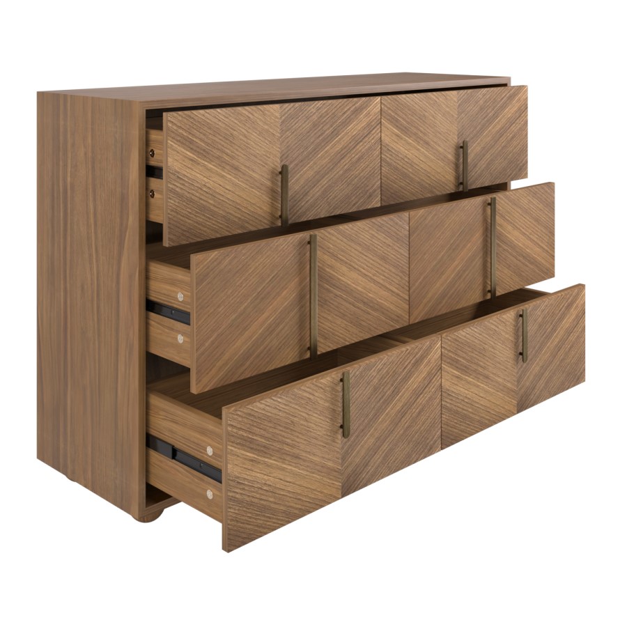 ONLY OPENED - Wide Walnut Mid-Century Chest of 6 Drawers with Parquet Finish – Nikita