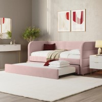GRADE A1 - Velvet Single Day Bed with Trundle in Pink - Newton