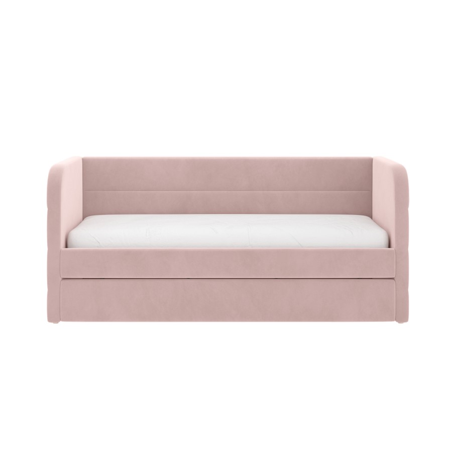 GRADE A1 - Velvet Single Day Bed with Trundle in Pink - Newton