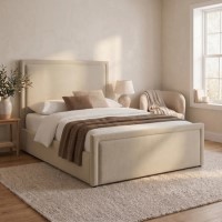 Beige Upholstered Double Side Lift Ottoman Bed - Joan
