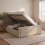 Beige Upholstered Double Side Lift Ottoman Bed - Joan