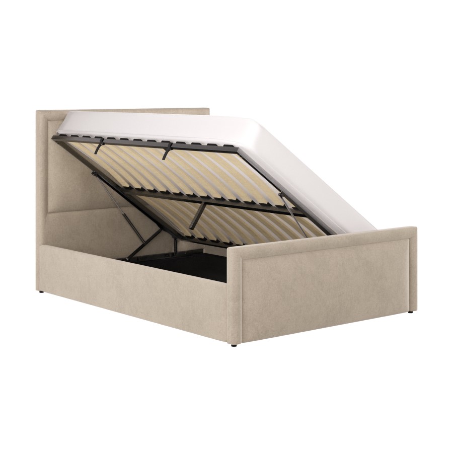 Beige Upholstered Double Side Lift Ottoman Bed - Joan