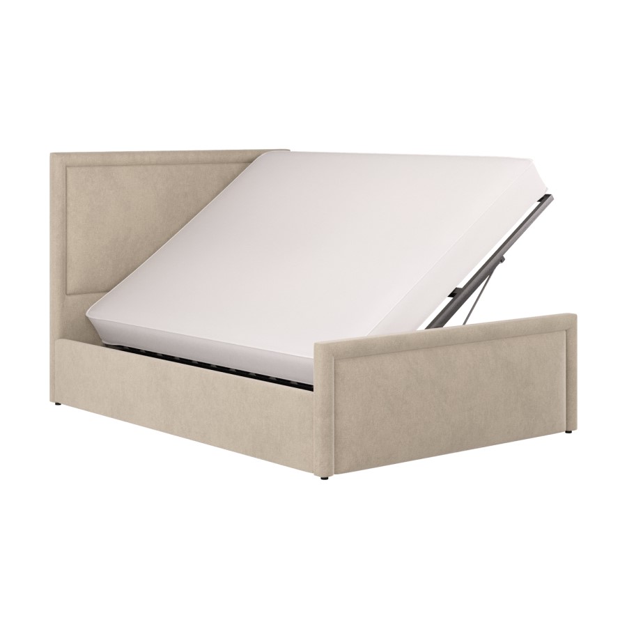Beige Upholstered Double Side Lift Ottoman Bed - Joan
