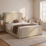Beige Upholstered King Size Side Lift Ottoman Bed - Joan