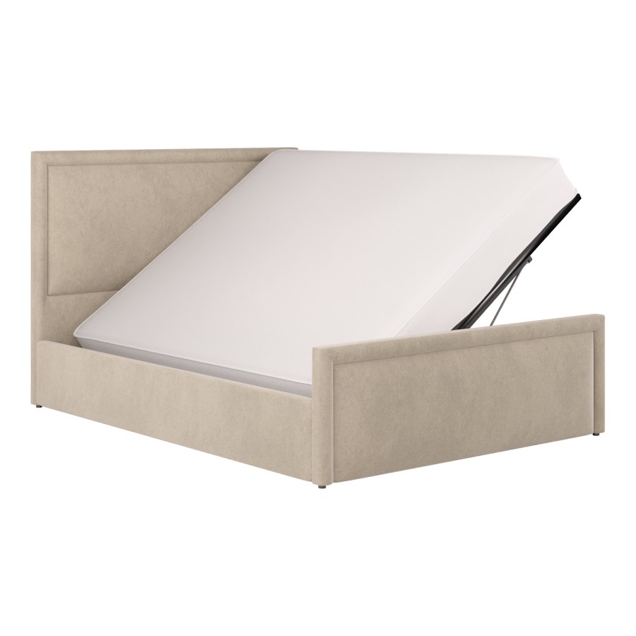 Beige Upholstered King Size Side Lift Ottoman Bed - Joan