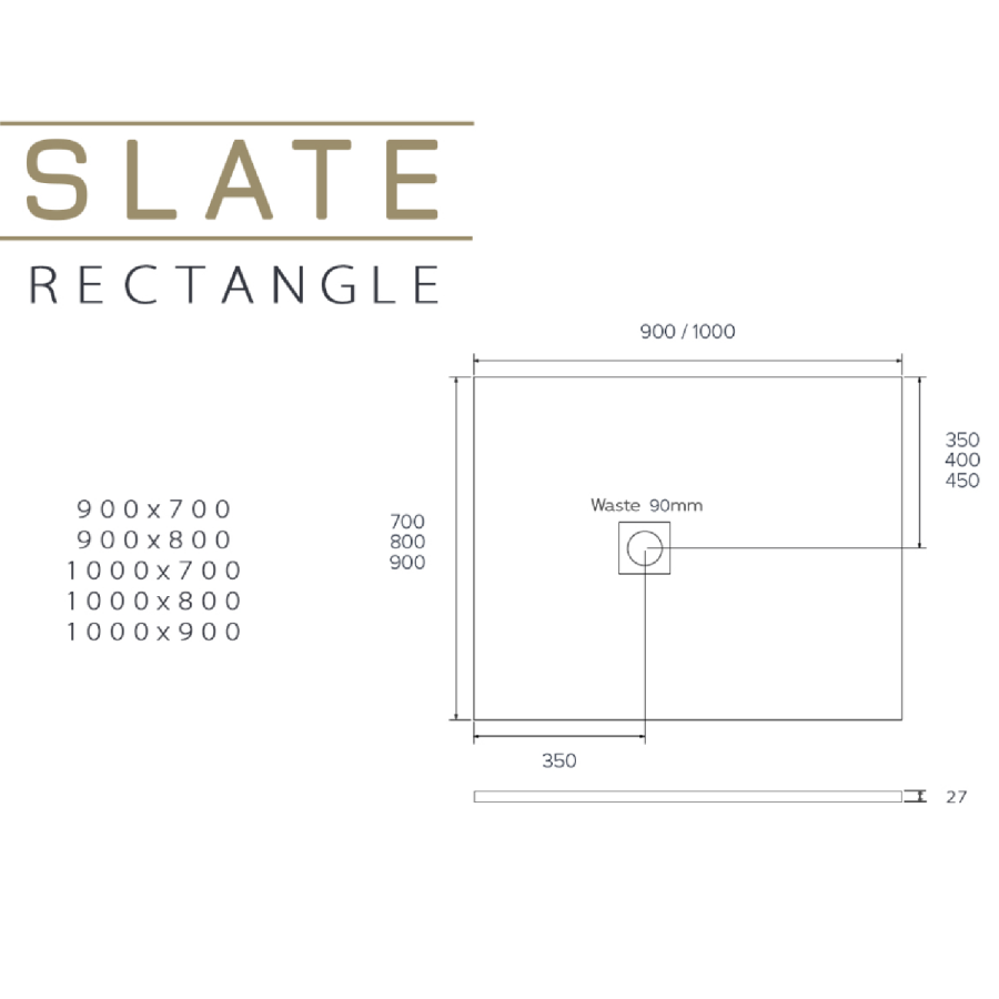 1000x900mm Rectangular Anti-Slip 27mm Slimline Black Stone Resin Shower Tray – Sileti