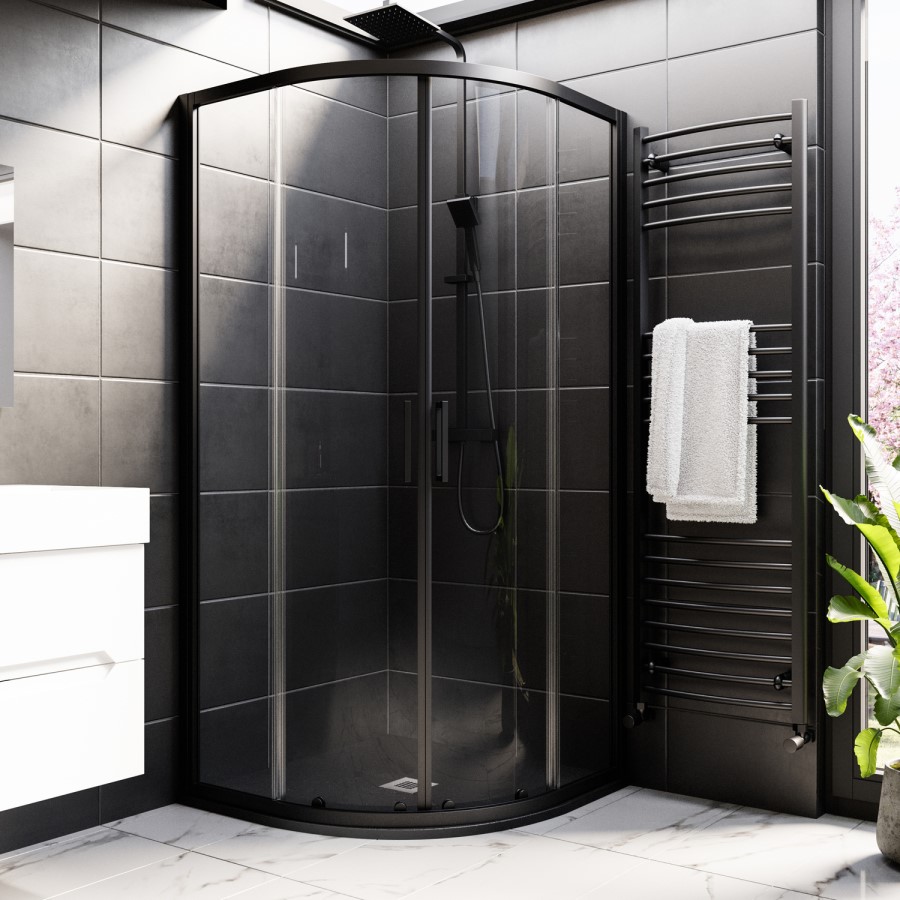 900x900mm Quadrant Anti-Slip 27mm Slimline Black Stone Resin Shower Tray – Sileti