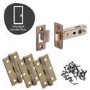 Internal Antique Bronze Bathroom Lever Door Handle with Lock, Latch and Hinges Pack - 65mm Latch - Oglio - XL Joinery