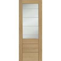 Internal Oak Half-Glazed FD30 Fire Door with Clear Etched Glass - Unfinished - 2040 x 826 x 44mm - Palermo Premium - XL Joinery