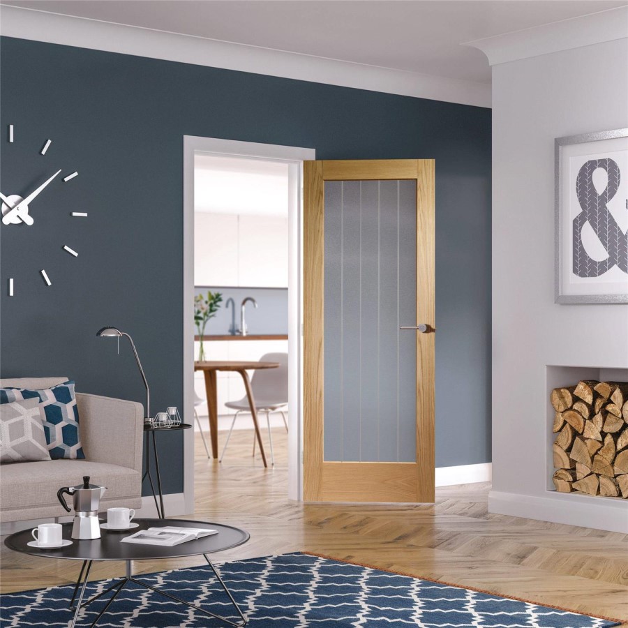 Internal Oak Fully-Glazed Cottage FD30 Fire Door with Clear Etched Glass - Unfinished - 2040 x 826 x 44mm - Suffolk Premium - XL Joinery