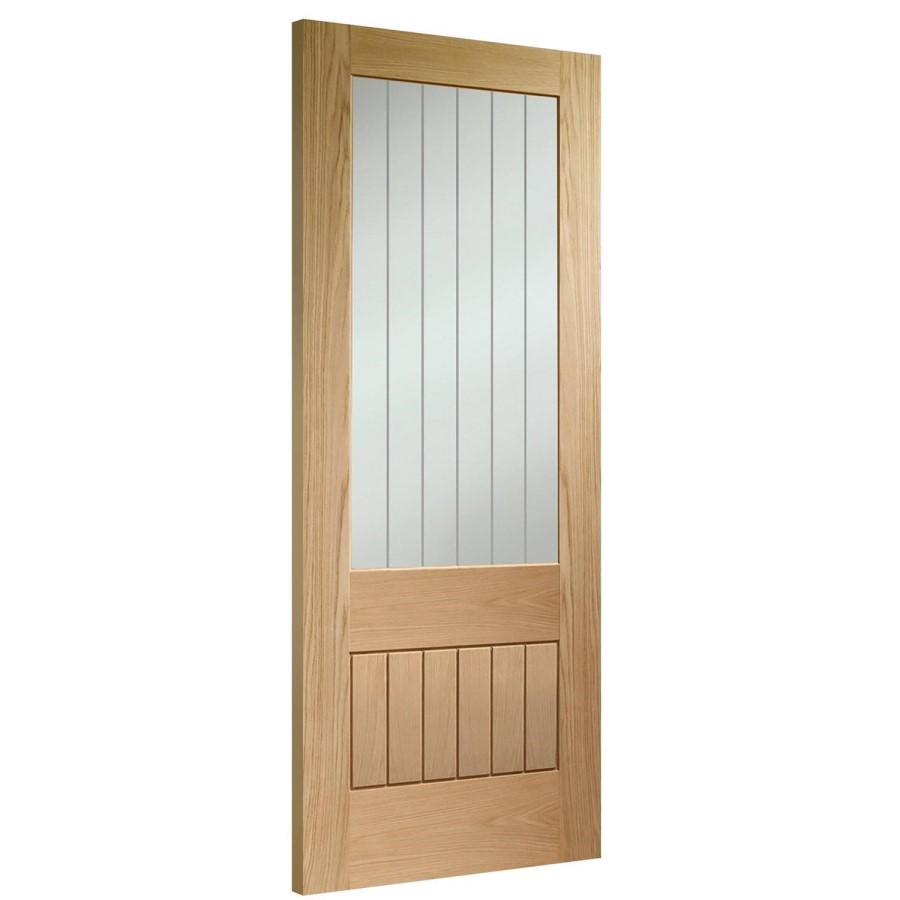 Internal Oak Half-Glazed Cottage FD30 Fire Door with Clear Etched Glass - Unfinished - 2040 x 826 x 44mm - Suffolk Premium - XL Joinery