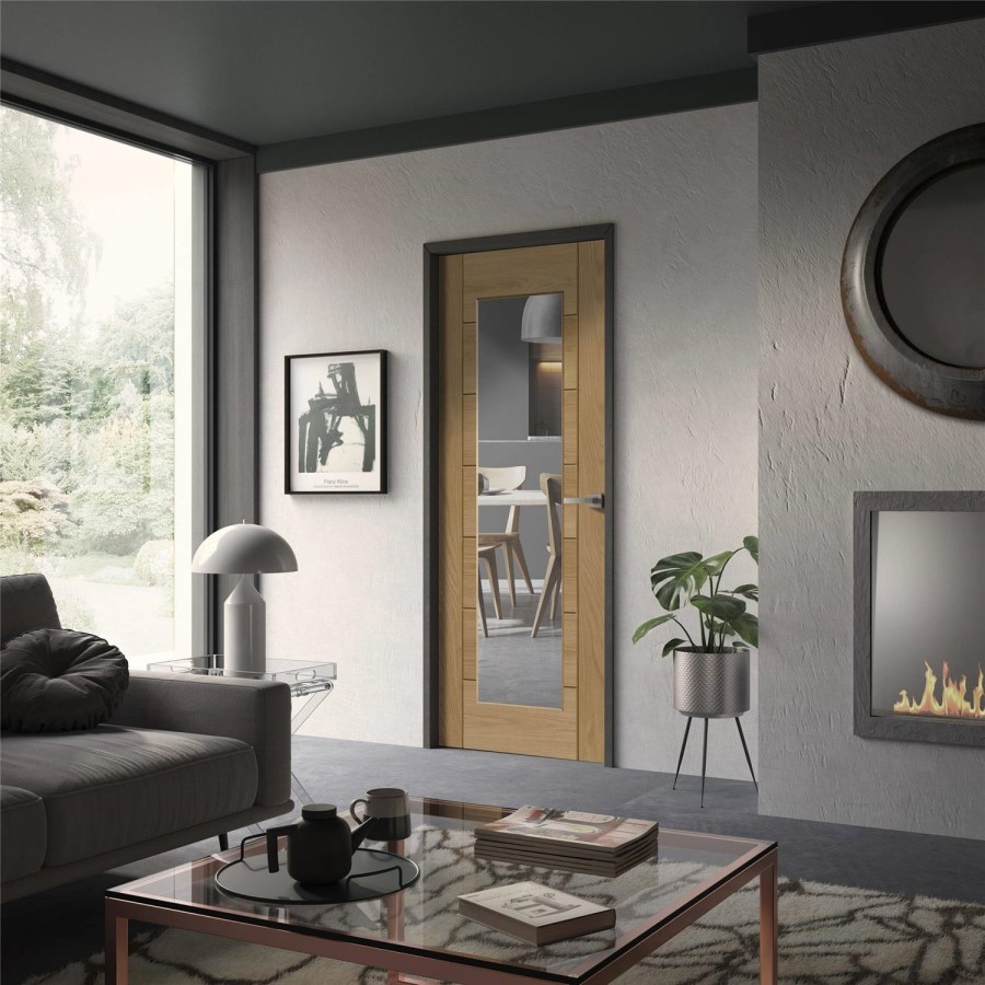 Internal Oak Fully-Glazed Door with Clear Glass - Pre-Finished - 2032 x 813 x 35mm - Palermo Premium - XL Joinery