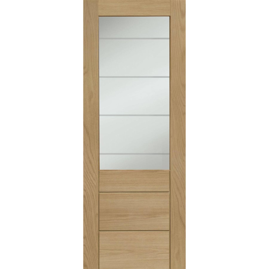 Internal Oak Half-Glazed Door with Clear Etched Glass - Pre-Finished - 1981 x 762 x 35mm - Palermo Premium - XL Joinery