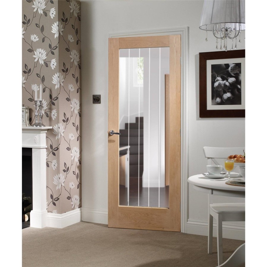 Internal Oak Fully-Glazed Cottage Door with Clear Etched Glass - Pre-Finished - 2040 x 826 x 40mm - Suffolk Premium - XL Joinery