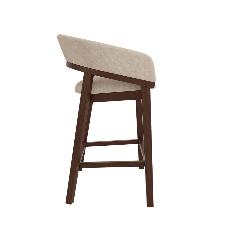 Walnut & Beige Upholstered Curved Kitchen Stool with Back - Owen