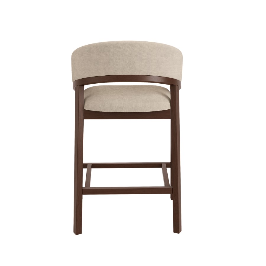 Walnut & Beige Upholstered Curved Kitchen Stool with Back - Owen