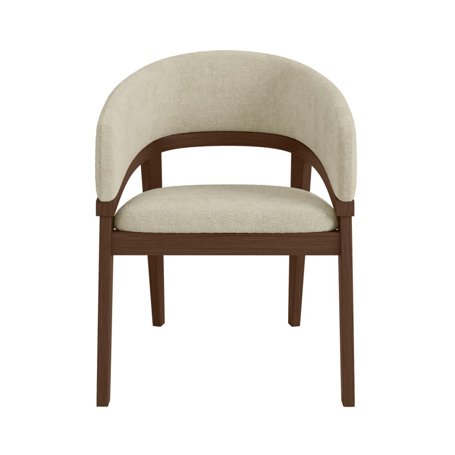 Set of 2 Walnut and Beige Upholstered Curved Dining Chairs - Owen