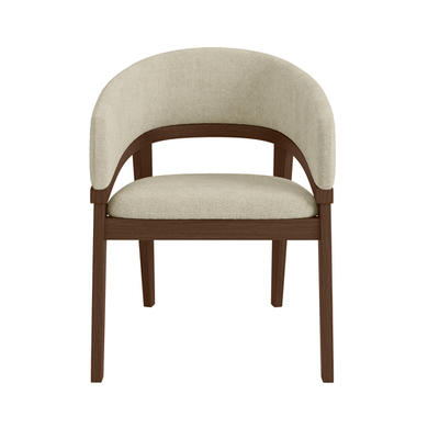 ONLY OPENED - Set of 2 Walnut and Beige Upholstered Curved Dining Chairs - Owen
