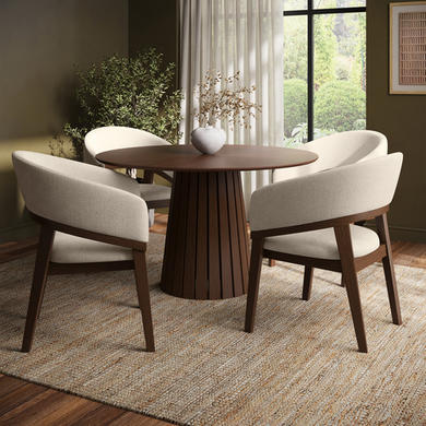 ONLY OPENED - Set of 2 Walnut and Beige Upholstered Curved Dining Chairs - Owen