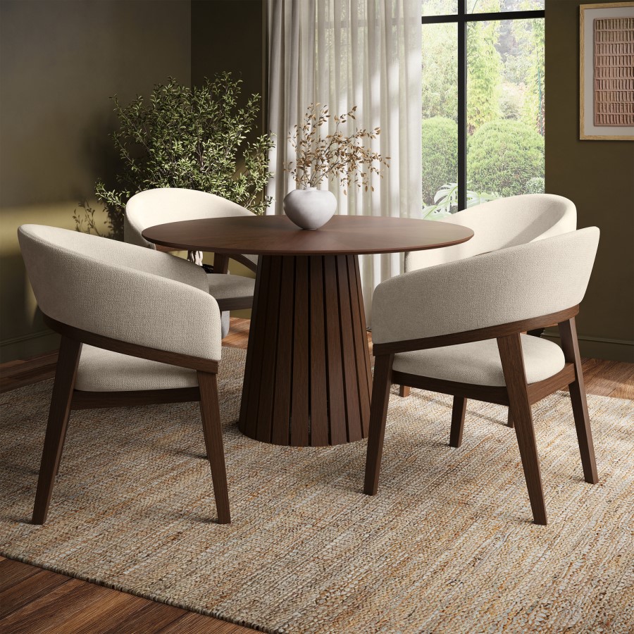 ONLY OPENED - Set of 2 Walnut and Beige Upholstered Curved Dining Chairs - Owen