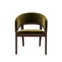 Set of 4 Walnut & Olive Green Velvet Curved Dining Chairs - Owen