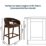 Set of 3 Walnut & Chocolate Brown Velvet Curved Kitchen Stools with Back - Owen