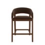 Set of 3 Walnut & Chocolate Brown Velvet Curved Kitchen Stools with Back - Owen