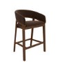 Set of 3 Walnut & Chocolate Brown Velvet Curved Kitchen Stools with Back - Owen