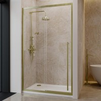 1000mm Brushed Brass Sliding Door Shower Enclosure 8mm Glass with Extended Handle - Pavo